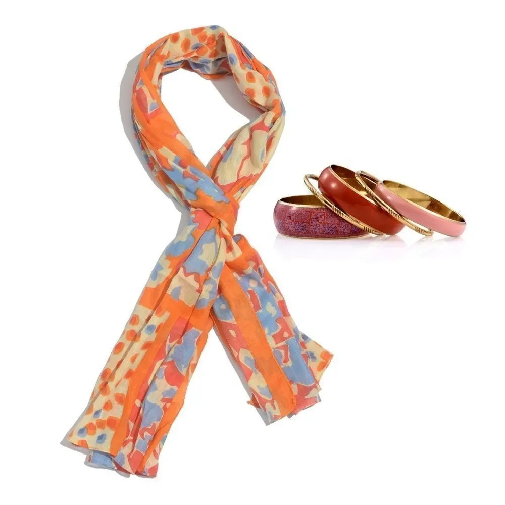 Scarf and Bangles Set Cotton Orange Floral
